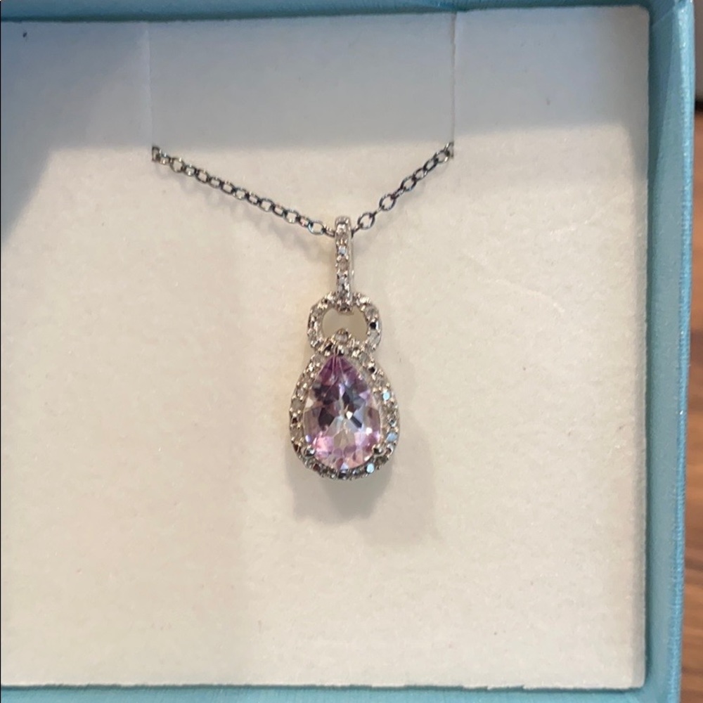 Pink Topaz Sterling Silver Pendant. Pave stones.